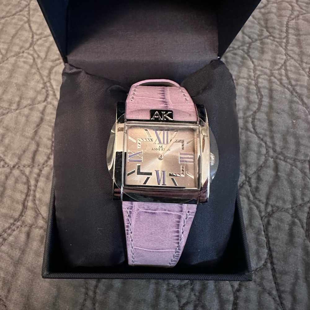 AK Anne Klein Silver and Purple Watch, Roman numeral. Women’s. NWT
